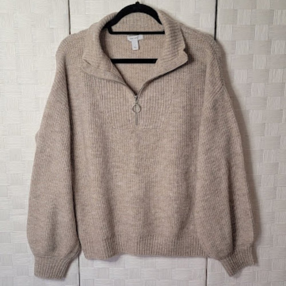 Nine West Beige Quarter-Zip, Size L, NWOT